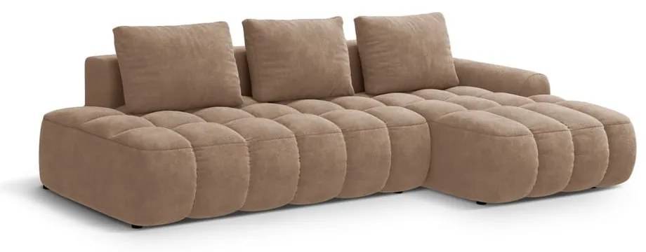 Svetlohnedá zamatová rozkladacia/s úložným priestorom rohová pohovka (pravý roh/s leňoškou) Linz – Cosmopolitan Design