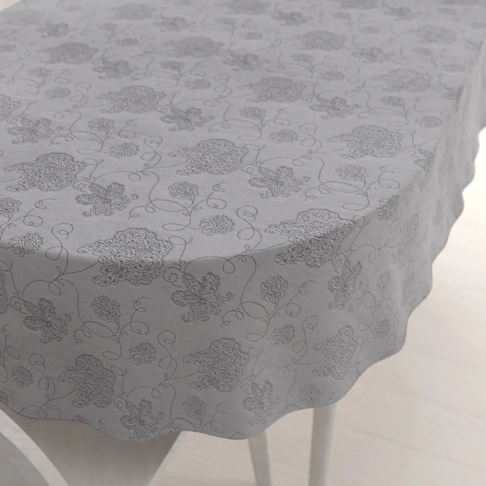 Biante Teflónový oválny obrus TF-083 Kvetované ornamenty na sivom 60x100 cm