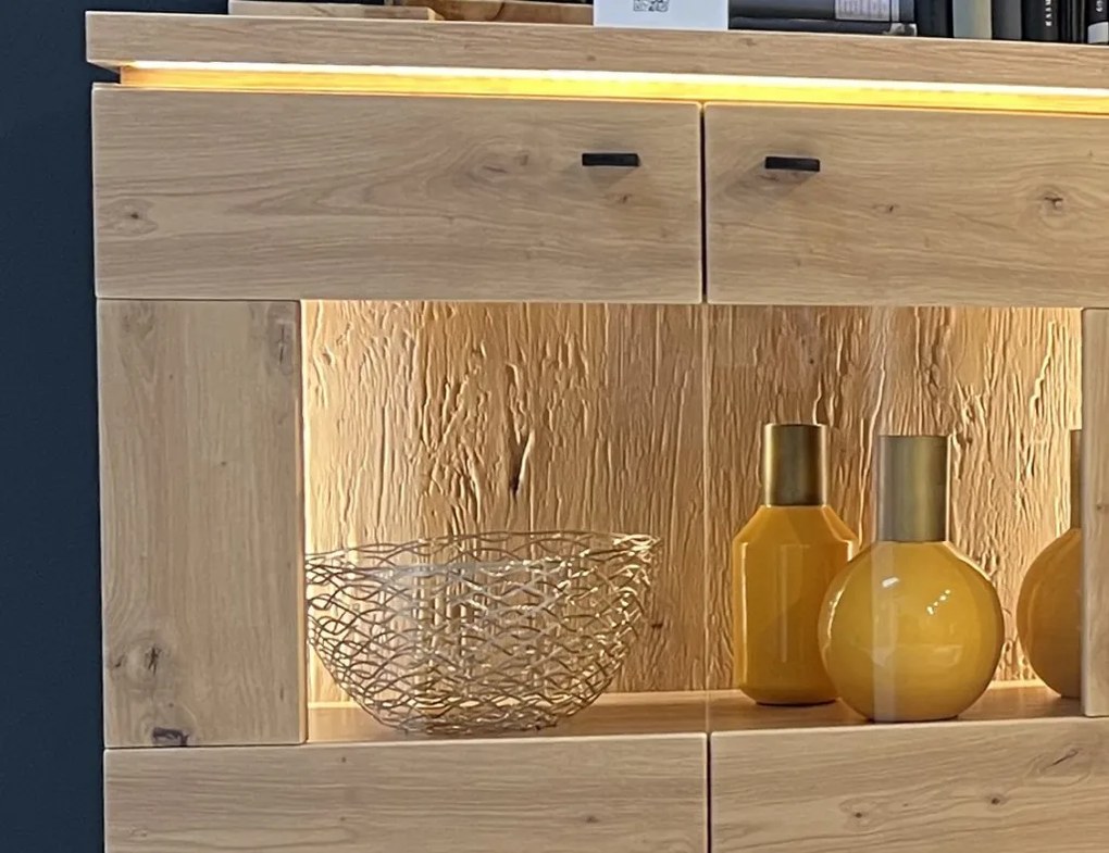 Presklená skrinka Bolus, dub artisan, s osvetlením