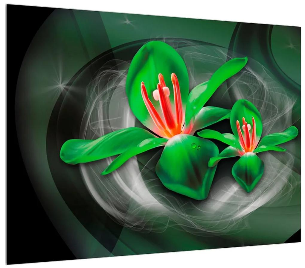Moderný zelený obraz kvetov (70x50 cm)