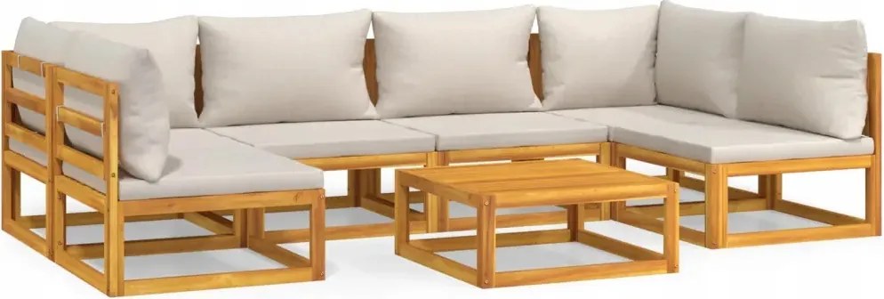 vidaXL 7-dielna záhradná sedacia súprava, svetlošedé vankúše, drevo