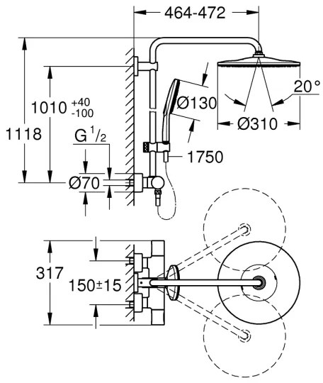 GROHE 26648000 - Sprchový systém RAINSHOWER SMARTACTIVE 310, 450 mm, lesklý chróm