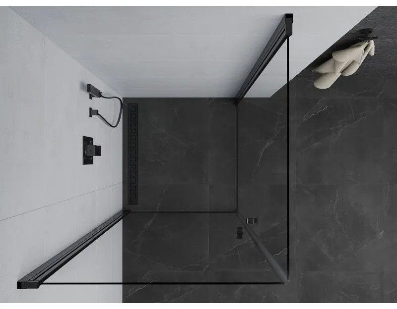 Mexen Pretoria Duo, sprchovací kút s 2-krídlovými dverami 80 (dvere) x 80 (dvere) cm, 6mm číre sklo, čierny profil, 852-080-080-70-00-02