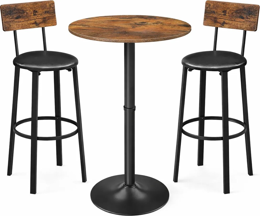 Rustikálny barový set: okrúhly barový stôl + 2 barové stoličky v loft štýle