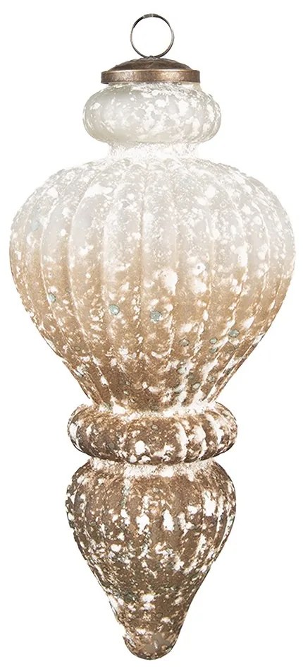 Bielo-hnedá antik sklenená ozdoba banka - Ø 12*25 cm
