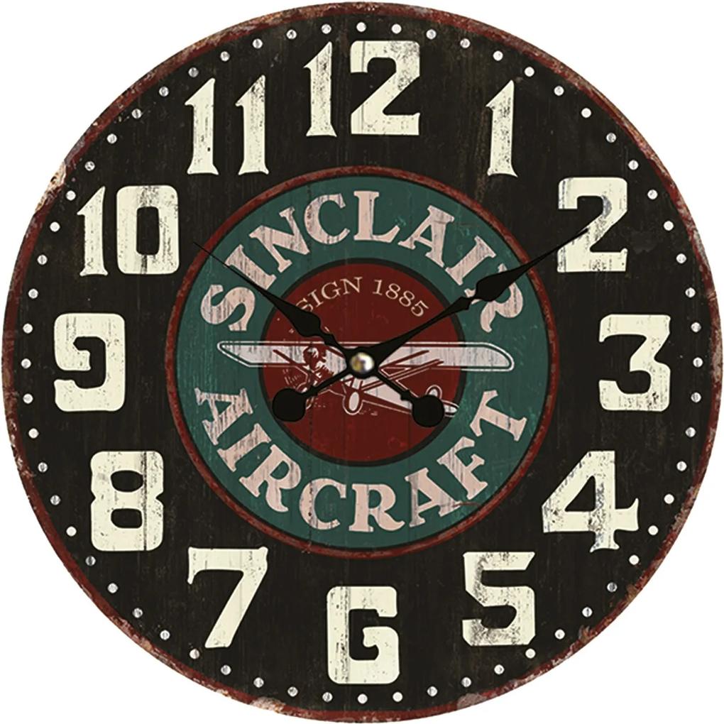 Nástenné hodiny vo vintage štýle Sinclair Aircraft - Ø 34 * 4 cm / 1 * AA