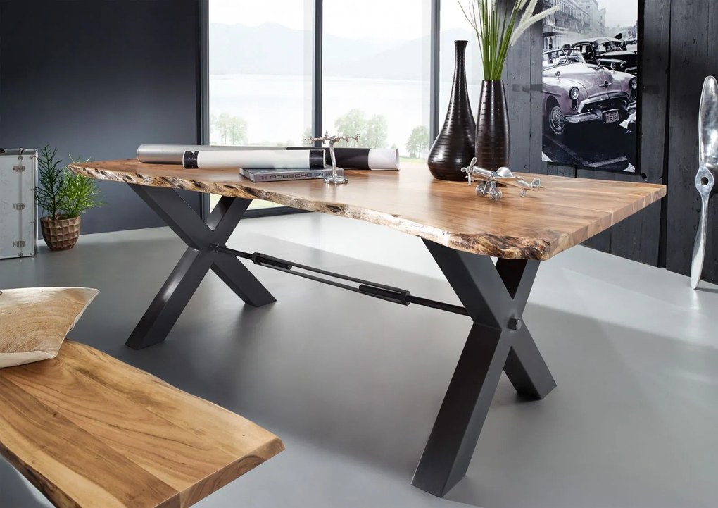 Bighome - DARKNESS Jedálenský stôl 240x100 cm - čierne nohy, tmavovohnedá, akácia