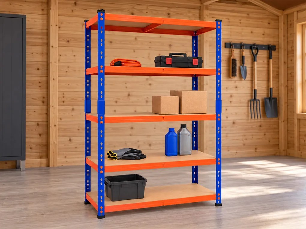 Regál 180x120x40 cm lakovaný 5-policový, nosnosť 1000 kg - modro-oranžový
