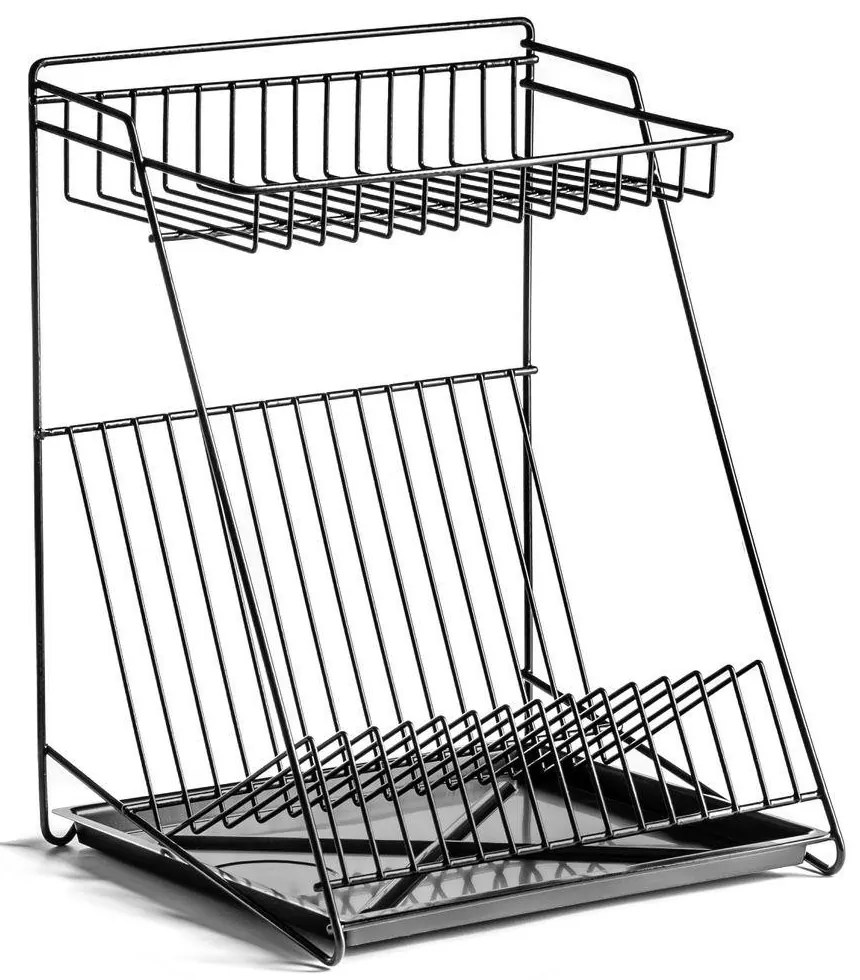 ALTOM Odkvapkávač na riad dvojposchodový, až na 14 tanierov, čierny kov