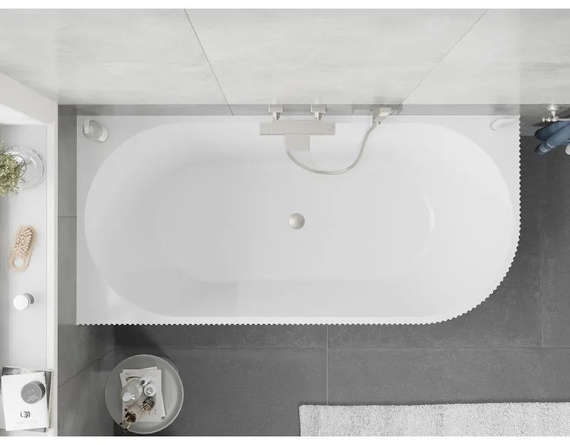 Mexen Silo, rohová voľne stojaca ryhovaná vaňa, ľavá, 170 x 80 cm, biela-čierna, oceľový prepad, 52891708075L-97