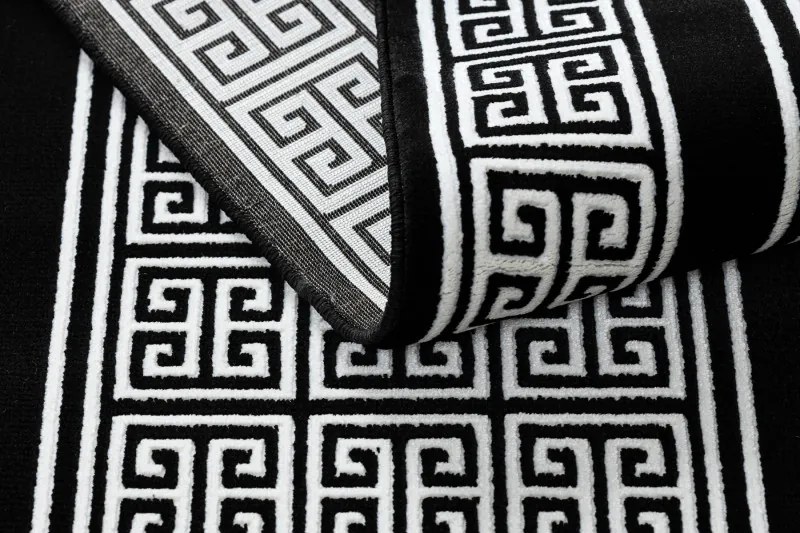 Dywany Łuszczów, Koberec behúň Gloss 6776 85 greek black/ivory, 80x250, čiernobiela, obývacia izba