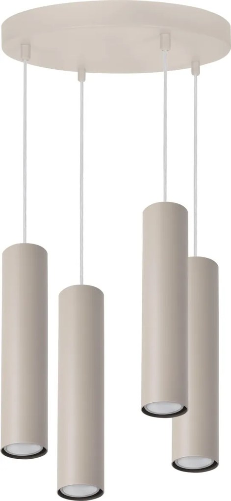 Závesné svietidlo Tuba, 4x béžové kovové tienidlo, o