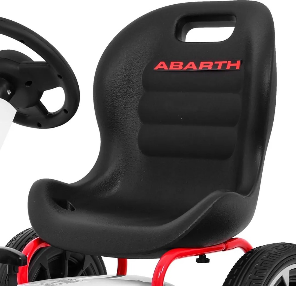 Ramiz Pedálová motokára ABARTH pre deti biela + EVA kolesá + ručná brzda + voľnobeh