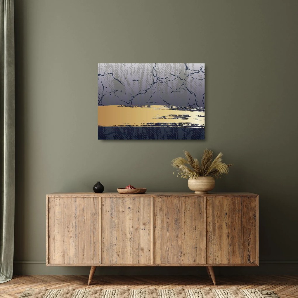 Sklenený obraz - Modrá a zlatá abstrakcia N⁰1 (70x50 cm)