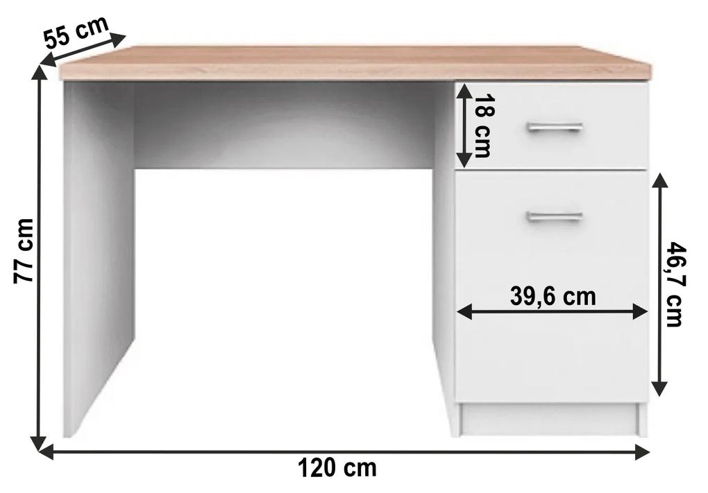 Kondela PC stôl 1D1S, biela/dub sonoma, TOPTY TYP 09