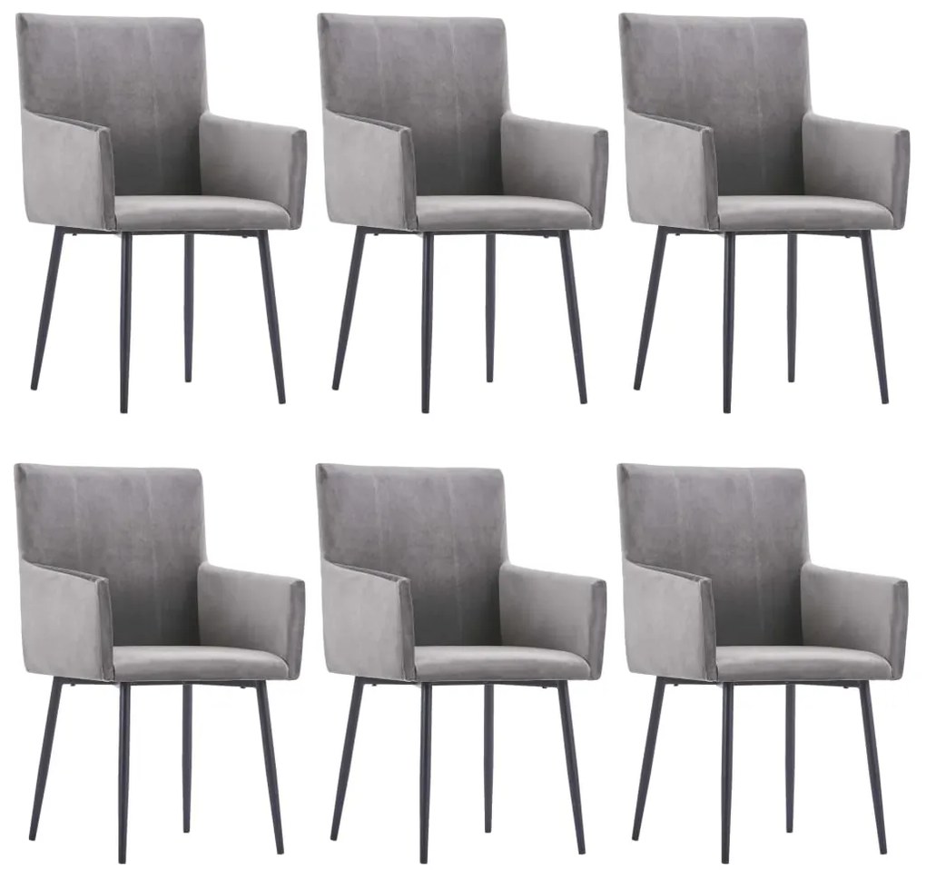 vidaXL Jedálenské stoličky s opierkami 6 ks, sivé, zamat