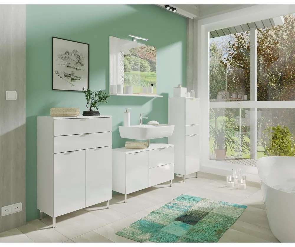 Nástenné zrkadlo s osvetlením/s poličkou 76x75 cm – Germania