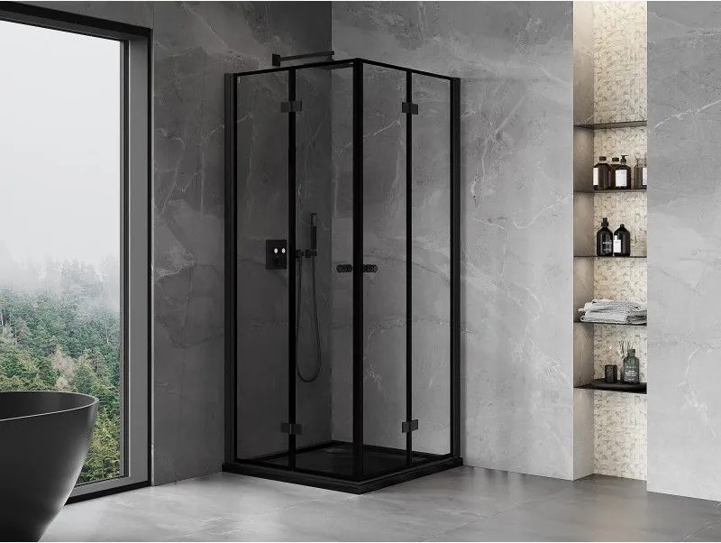 Mexen Mist-F Duo, skladací sprchový kút 95 x 95 cm, číre sklo-čierny rám, 8A6-095L-095P-70-70