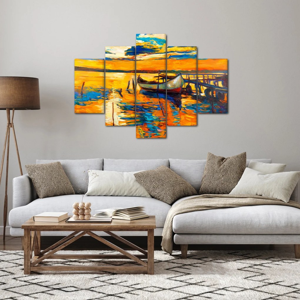 Obraz - Loďka pri západe slnka (150x105 cm)