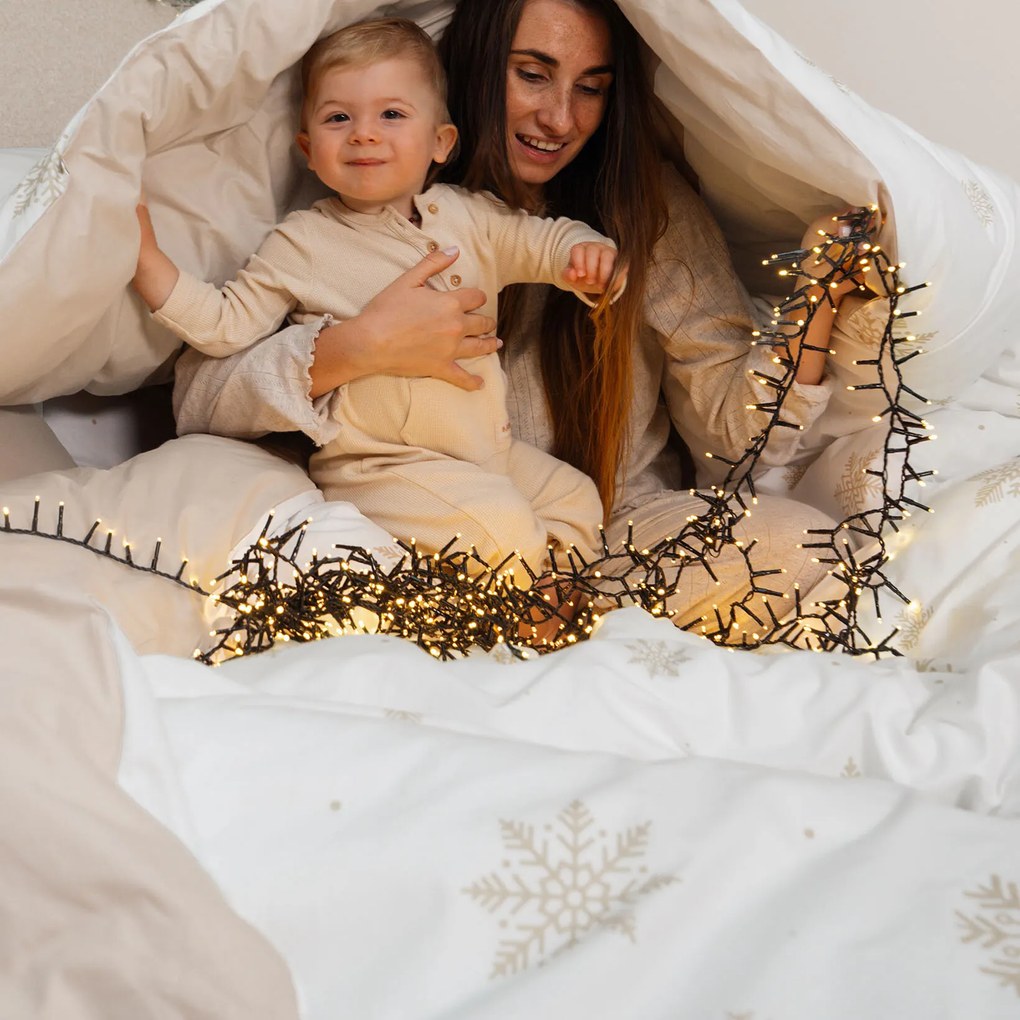 Goldea vianočné bavlnené posteľné obliečky duo - snehové vločky na bielej s latte 220 x 200 a 2ks 70 x 90 cm