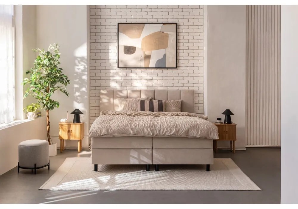 Béžová boxspring posteľ s úložným priestorom 160x200 cm Elva Bold Line – Bonami Selection