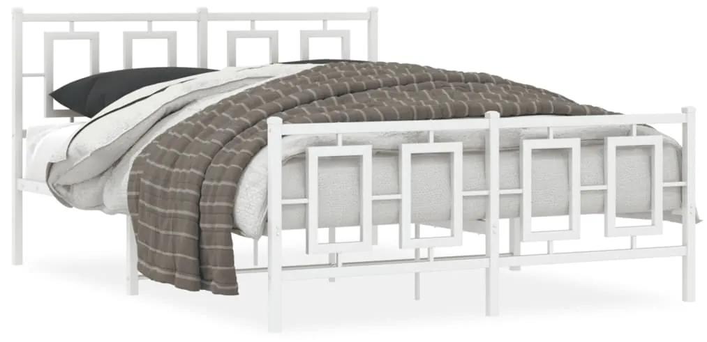 Kovový rám postele s čelom a podnožkou biely 135x190 cm 374307
