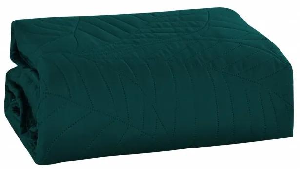 Tyrkysový přehoz na postel se vzorem LEAVES Rozmer: 200 x 220 cm