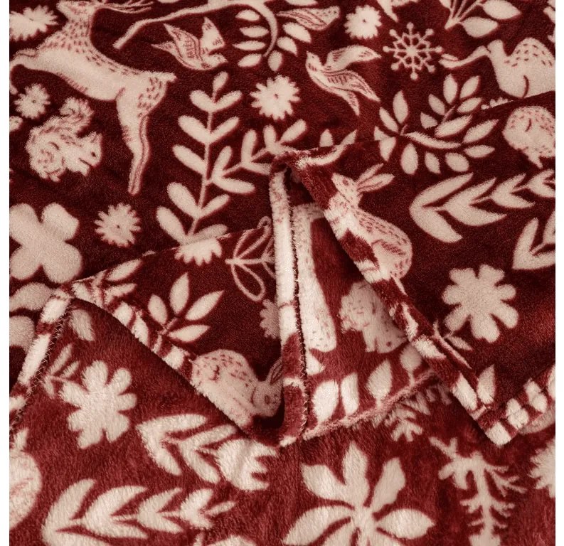 Mikroplyšová deka FOREST ANIMALS, vínová Rozmer: 150 x 200 cm