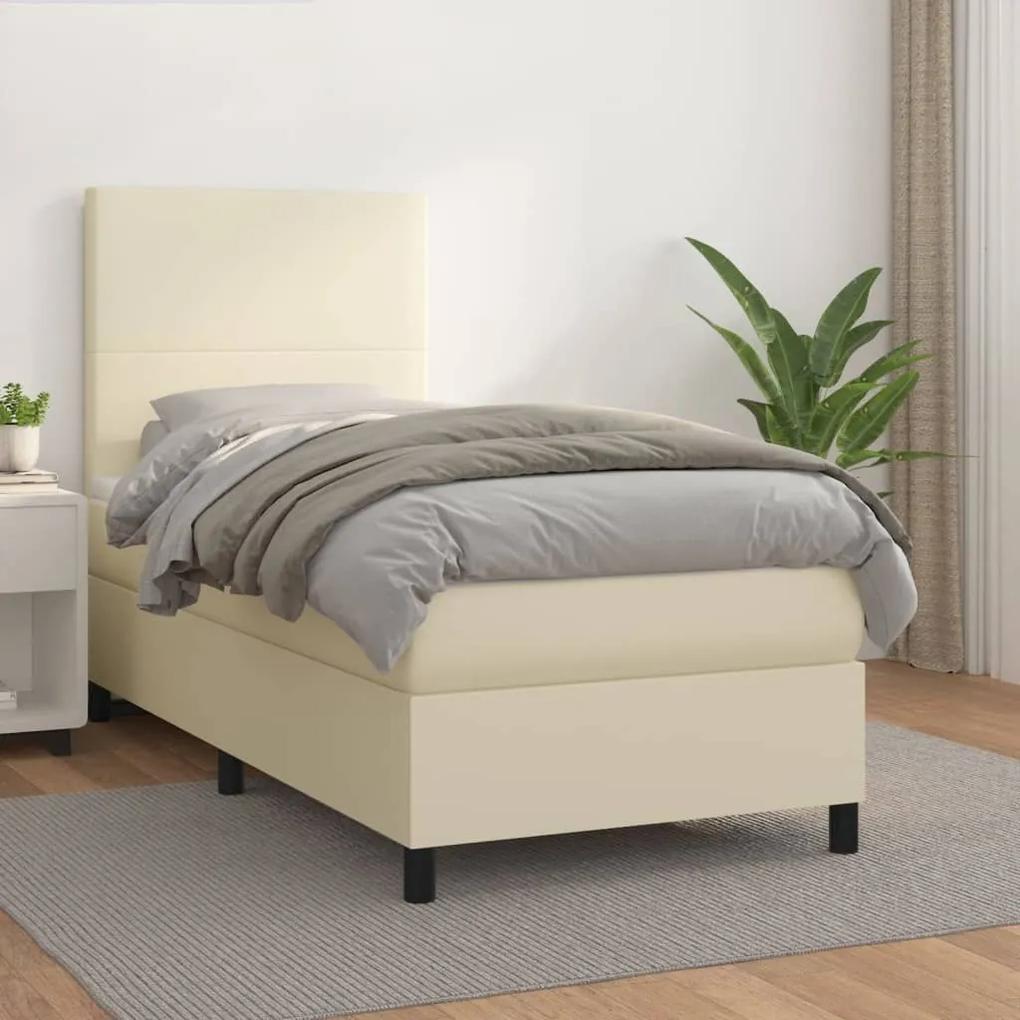Boxspring posteľ s matracom krémová 100x200 cm umelá koža 3142709