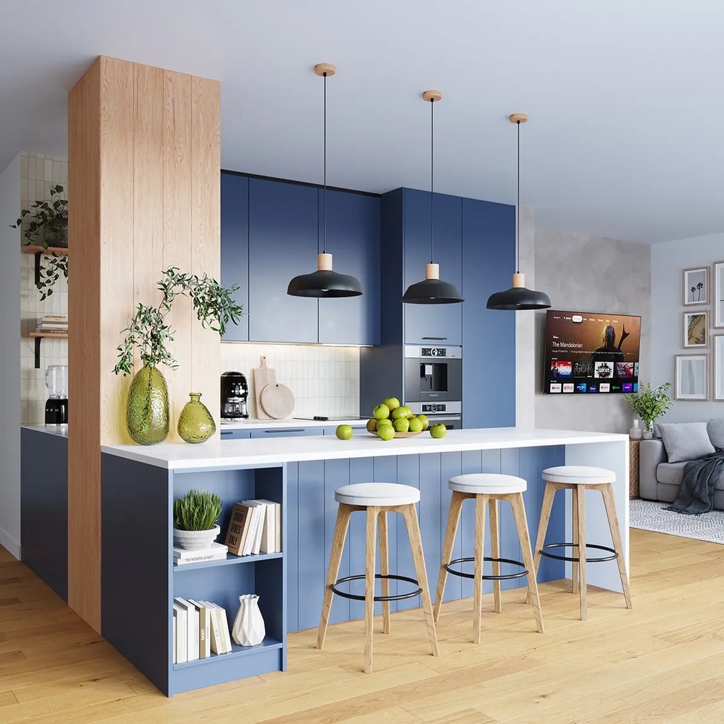 Závesné svietidlo Indy, 1x čierne kovové tienidlo, drevo