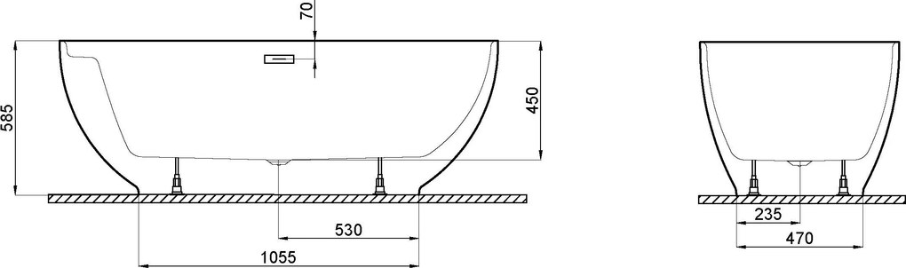 Polimat Akrylátová voľne stojaca vaňa Kivi 165x80 POLIMAT-Rozmery: 165x75, POLIMAT-Farba vane: Biela / granat