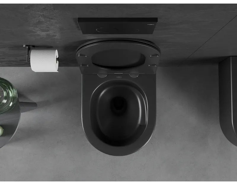 Mexen Sofia, závesná WC misa 490x360x355 mm, Rimless Tornádo + WC sedadlo z duroplastu, čierna matná, 30541085T