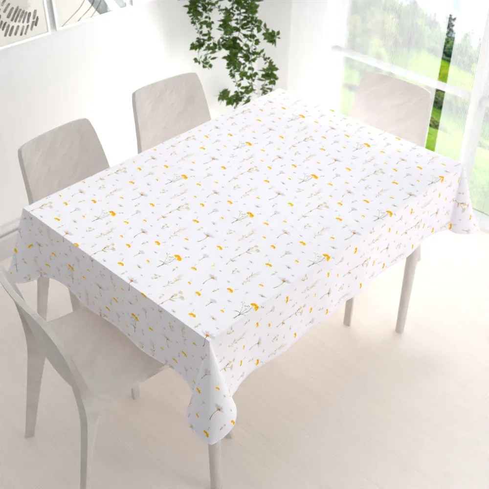 Biante Bavlnený obdĺžnikový obrus Sandra SA-497 Žlté bylinky na bielom 120x180 cm