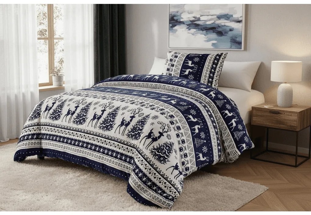 Obliečky mikroplyš WINTER DEER VELVET modré