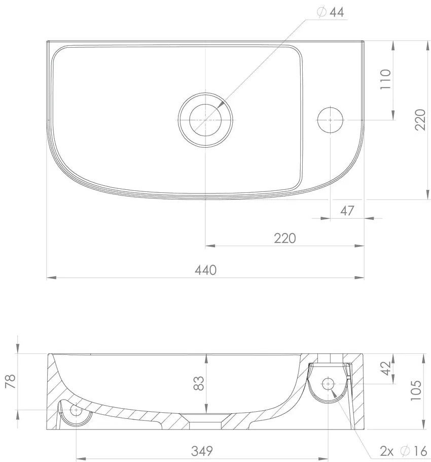 Biele umývadlo z liateho mramoru 44x22 cm Alga – Sapho