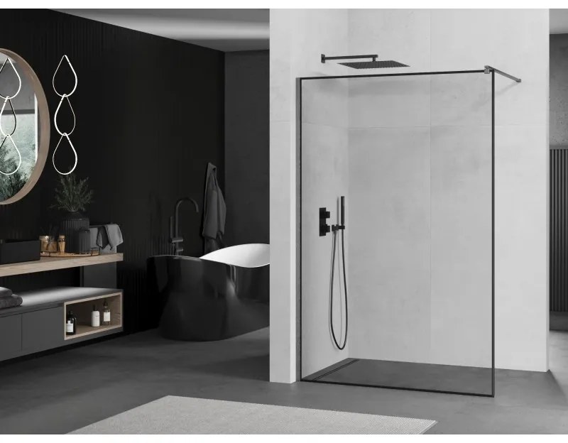 Mexen Kioto, sprchová zástena Walk-In 60 x 200 cm, 8mm číre sklo čierny vzor, grafitový profil, 800-060-101-66-70