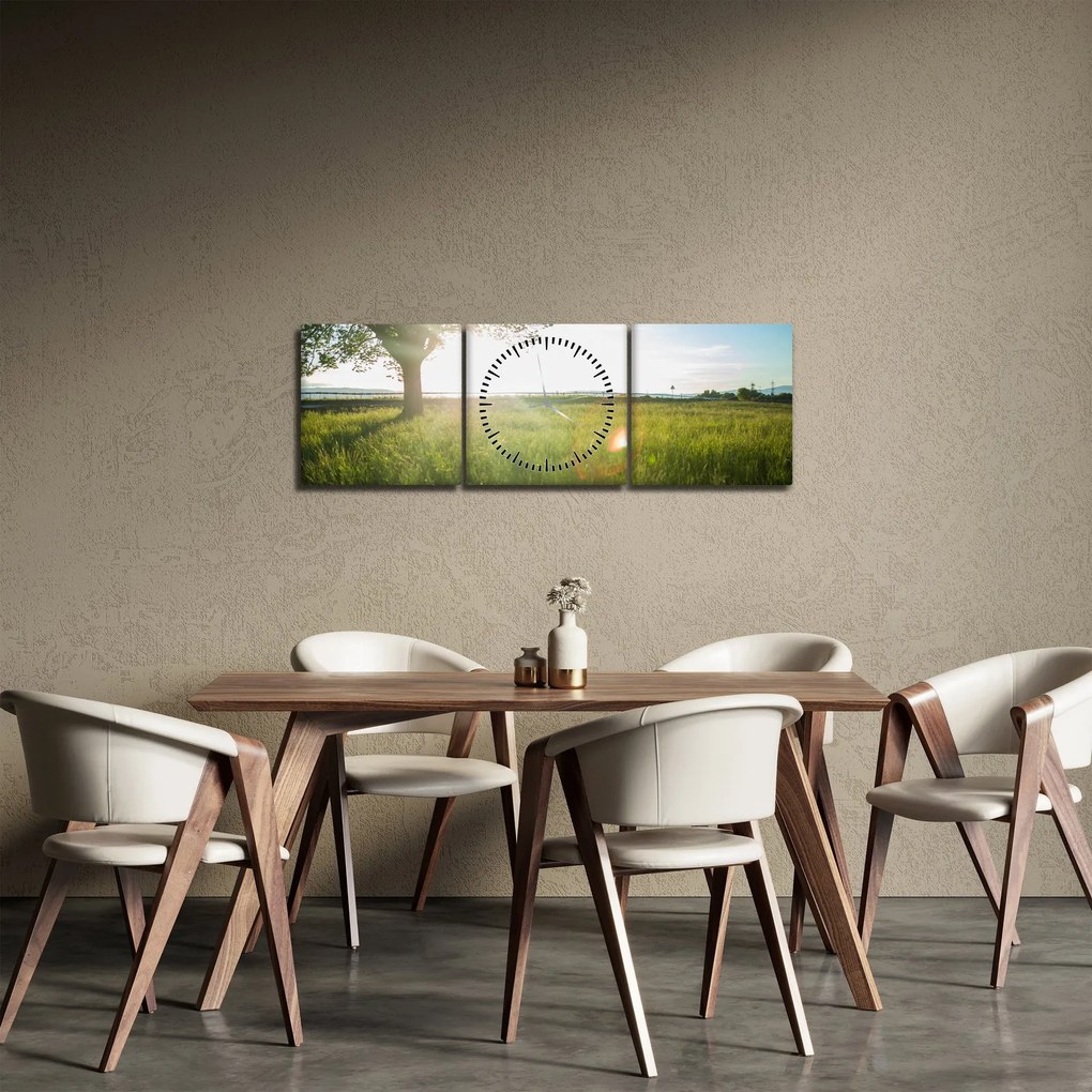 Obraz letnej lúky (s hodinami) (90x30 cm)