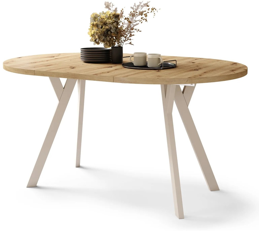 ALDO 100 Dub Artisan/béžové nohy - OKRÚHLY LOFTOVÝ/INDUSTRIÁLNY ROZKLADACÍ STÔL DO OBÝVAČKY/JEDÁLNE
