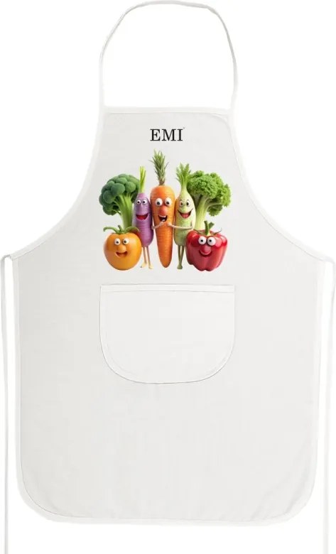 Kuchynská zástera Happy Veggie EMI, biela