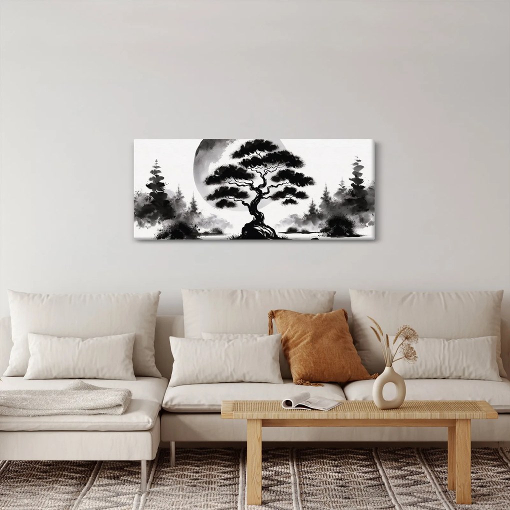 Obraz – Čiernobiela bonsai (120x50 cm)