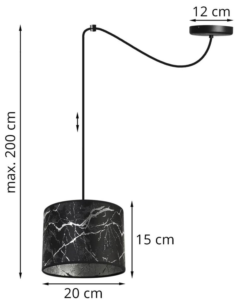 Závesné svietidlo Werona spider, 1x čierne textilné tienidlo so vzorom, s