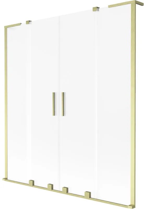 Mexen Velar L Duo, 2-krídlová posuvná vaňová zástena 150 x 150 cm, 8mm sklo námraza, zlatá matná, 896-150-003-32-55