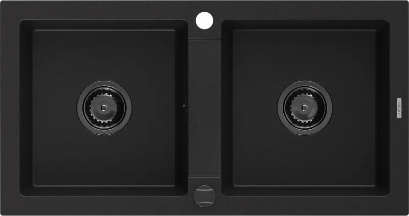 Mexen Mario, granitový drez 820x436x161 mm, 2-komorový, čierna s čiernym sifónom, 6504822000-77-B