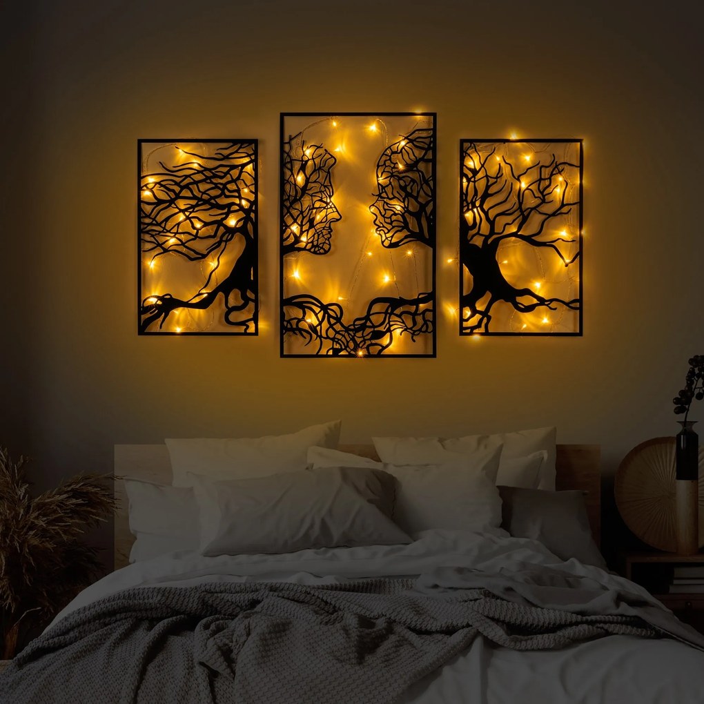 Nástenná kovová svetelná dekorácia Stromová Postava čierna