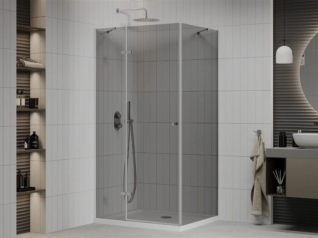 Mexen Roma, sprchový kút s krídlovými dverami 120 (dvere) x 80 (stena) cm, 6mm šedé sklo, chrómový profil + slim sprchová vanička biela + chrómový sifón, 854-120-080-01-40-4010