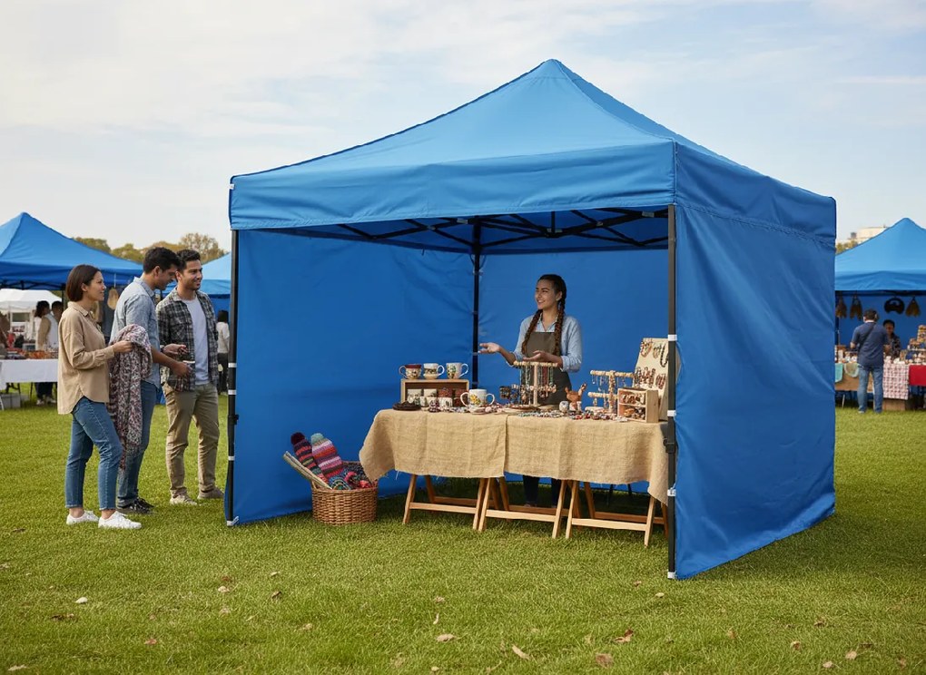 GARDEN LINE Nožnicový stan 3×3 m NAM7458 – modrý záhradný a komerčný pavilón