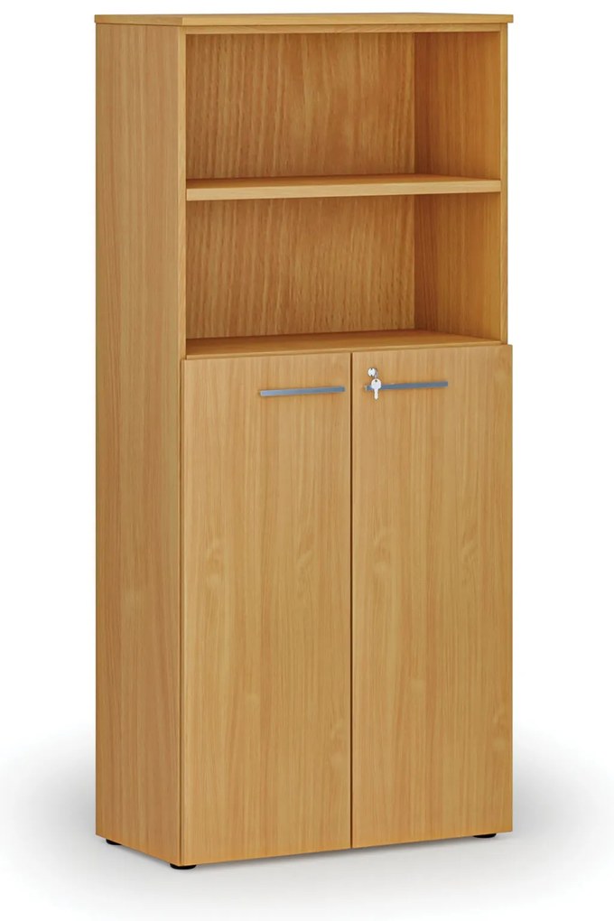 Kombinovaná kancelárska skriňa PRIMO WOOD, dvere na 3 poschodia, 800 x 420 x 1781 mm, buk