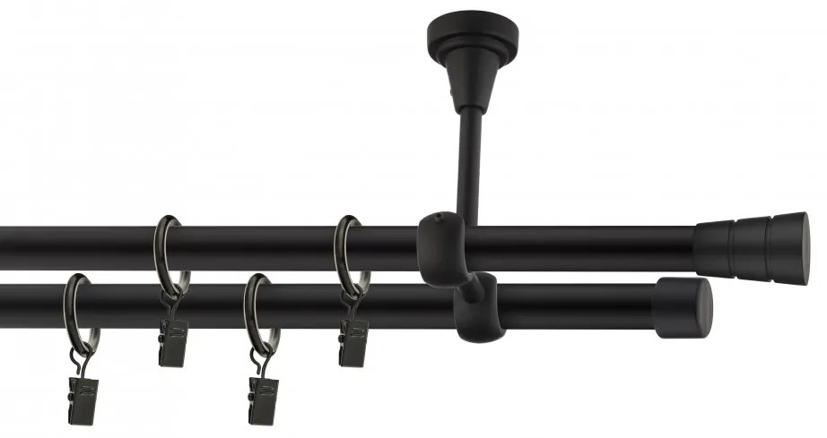 Dekorstudio Stropná dvojradová garniža BASIC čierna-matná 19mm Dĺžka: 140cm, Typ príslušenstva: Krúžky tiché so štipcami
