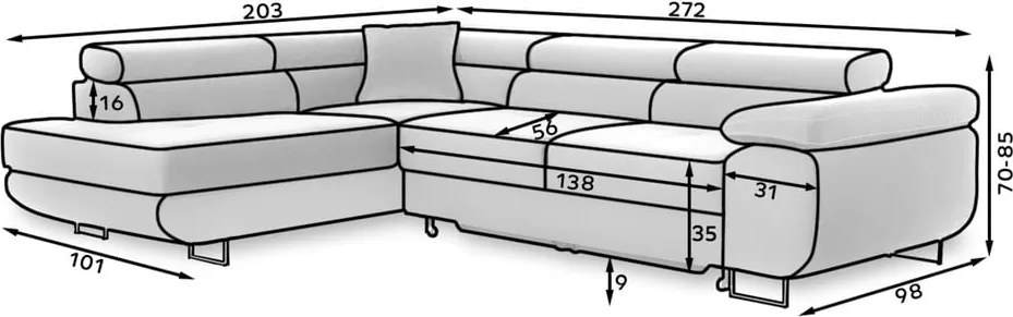 Svetlosivá zamatová rozkladacia/s úložným priestorom rohová pohovka (ľavý roh/do L) Anton – ELTAP