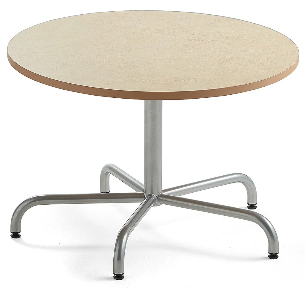 Stôl PLURAL, Ø900x600 mm, linoleum - béžová, strieborná